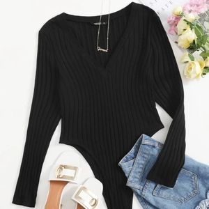 SHEIN Plus Rib-Knit Tee Bodysuit